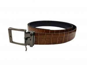 Cinturón Doble Vista (miel-negro) De Piel Grabado Unitalla  - Zapaterias R Comodos